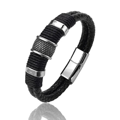 IWAMON-BIJOUX-Bracelet en cuir tressé multicouche pour homme