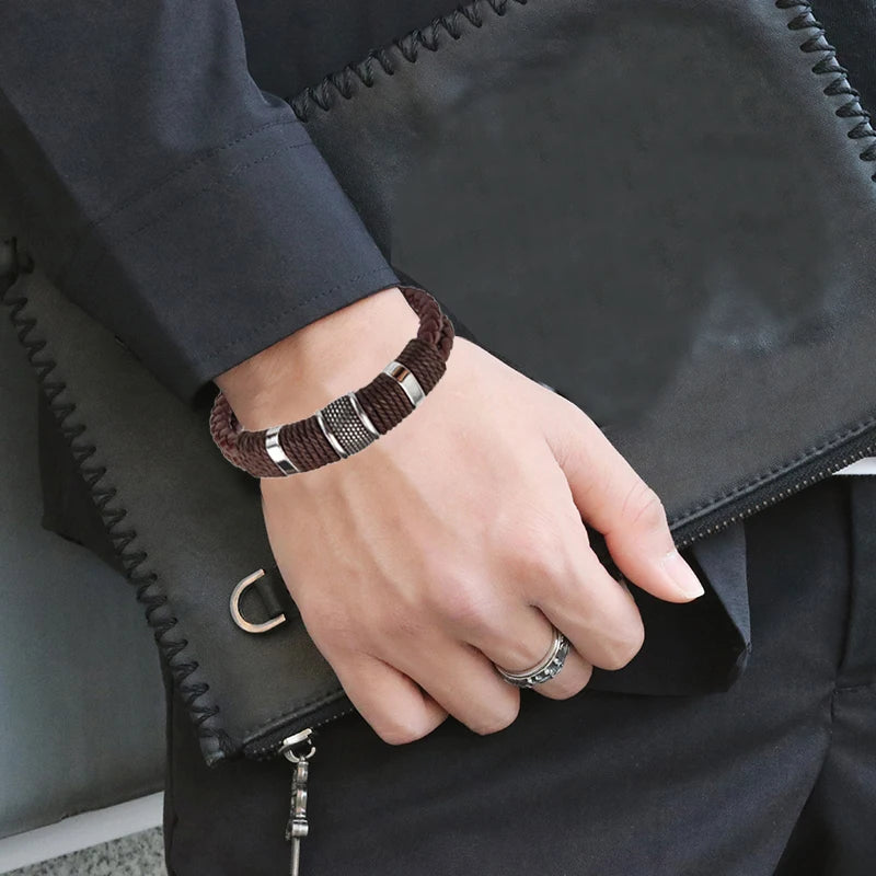 IWAMON-BIJOUX-Bracelet en cuir tressé multicouche pour homme
