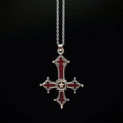 IWAMON-BIJOUX-Collier Croix Gothique Punk Rouge