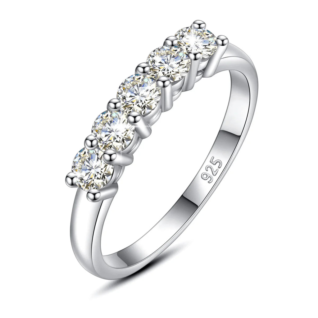 Bague Alliance 5 Pierres Moissanite Argent 925 - Cadeau de Noël Élégant