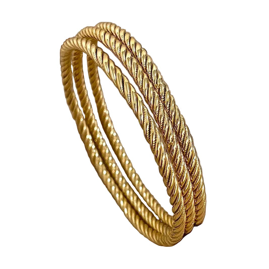 Ensemble de 3 Bracelets Joncs en Acier Inoxydable Plaqué Or 18K pour Femme Tendance Chic Torsadés