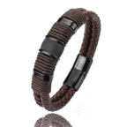 IWAMON-BIJOUX-Bracelet en cuir tressé multicouche pour homme