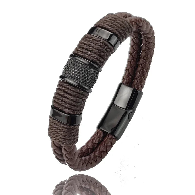IWAMON-BIJOUX-Bracelet en cuir tressé multicouche pour homme