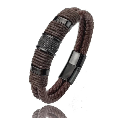 IWAMON-BIJOUX-Bracelet en cuir tressé multicouche pour homme